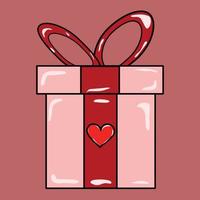 caja de regalo rosa con cinta roja y corazón vector