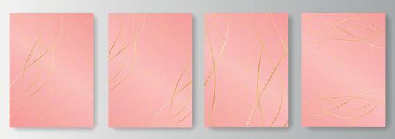 Collection of pink backgrounds with golden lines and dust vector