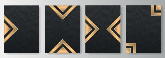 Collection of black backgrounds with waves and golden elements vector