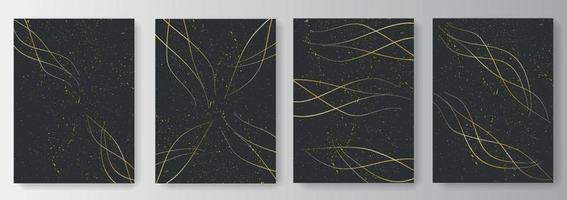 Collection of black backgrounds with golden wave lines vector