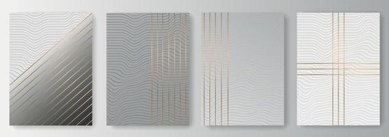 Collection of gray backgrounds with waves and golden lines vector