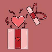 caja de regalo con corazón y confeti vector