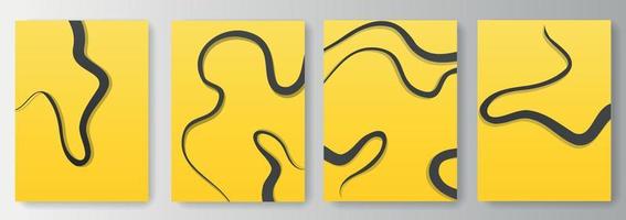 Collection of yellow backgrounds with black abstract lines vector