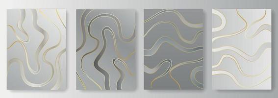 Collection of gray backgrounds with golden lines vector