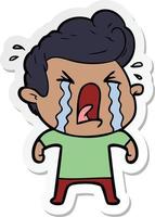 sticker of a cartoon crying man vector