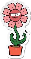 sticker of a angry cartoon flower vector