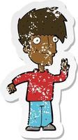 retro distressed sticker of a cartoon man giving peace sign vector