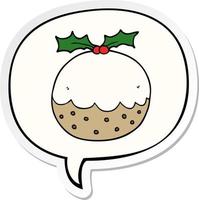 cartoon christmas pudding and speech bubble sticker vector