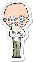 retro distressed sticker of a cartoon annoyed old man vector