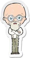 retro distressed sticker of a cartoon annoyed old man vector