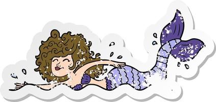 distressed sticker of a cartoon mermaid vector