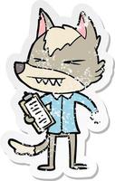 distressed sticker of a angry wolf cartoon vector