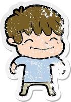 distressed sticker of a happy cartoon boy vector