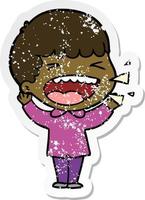 distressed sticker of a cartoon laughing man vector