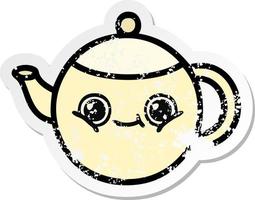 distressed sticker of a cute cartoon tea pot vector