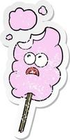 distressed sticker of a cotton candy cartoon vector