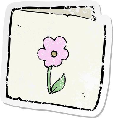 retro distressed sticker of a cartoon flower greeting card