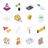 Collection of Construction Tools Isometric Icons vector