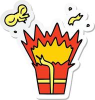 sticker of a quirky hand drawn cartoon of an explosive present vector