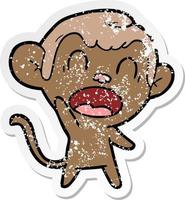 distressed sticker of a shouting cartoon monkey vector