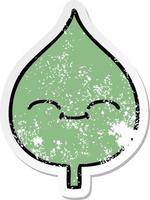 distressed sticker of a cute cartoon expressional leaf vector