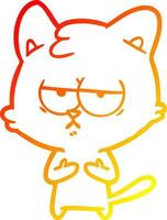 warm gradient line drawing bored cartoon cat vector