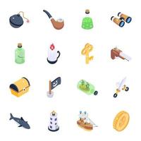 Pack of Pirate Equipment Isometric Icons