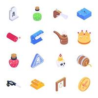 Set of Isometric Pirate Theft Icons vector