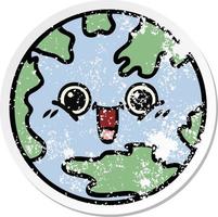 distressed sticker of a cute cartoon planet earth vector