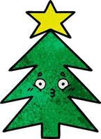 retro grunge texture cartoon christmas tree vector