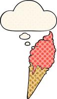 cartoon ice cream and thought bubble in comic book style vector