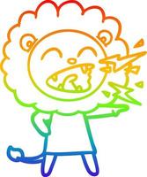 rainbow gradient line drawing cartoon roaring lion girl vector