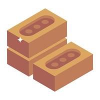 Construction material, isometric icon of bricks vector