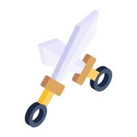 Trendy isometric icon of a sword vector