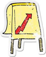 distressed sticker of a cartoon business chart with arrow vector