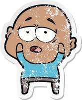 distressed sticker of a cartoon tired bald man vector