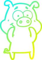 cold gradient line drawing happy cartoon pig vector