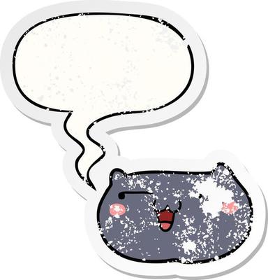 cartoon cat face and speech bubble distressed sticker