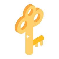 A vintage treasure key isometric icon vector