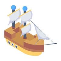 un ícono isométrico editable del barco pirata vector