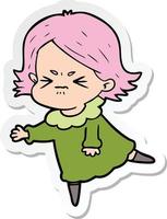 sticker of a cartoon angry woman vector