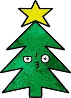 retro grunge texture cartoon christmas tree vector