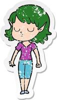 distressed sticker of a cartoon elf girl vector