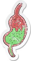 retro distressed sticker of a cartoon bubbling stomach vector
