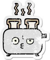 distressed sticker of a cute cartoon of a toaster vector