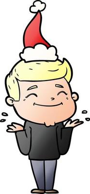 happy gradient cartoon of a man shrugging wearing santa hat