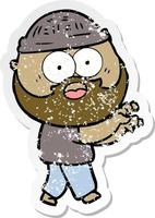 distressed sticker of a cartoon bearded man grasping vector