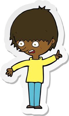 sticker of a cartoon boy with question
