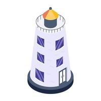 Seashore gps navigational pole, isometric  style icon of lighthouse vector