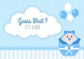 Birth Photo is it a Boy with a Baby Image and Blue Color Background Cartoon Illustration for Greeting Card or Signboard vector
